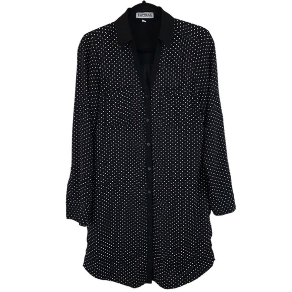 Express The Portofino Mini Black White Polka Dot Button Up Shirt  Dress sz S - Picture 2 of 9